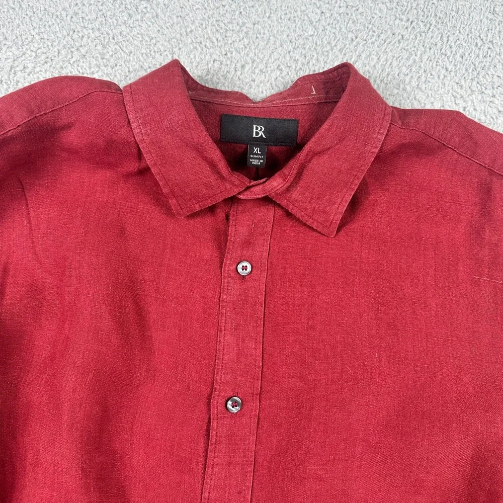 Banana Republic 100% Linen Shirt Mens XL Slim Fit Red‎ Button Down Long Sleeve